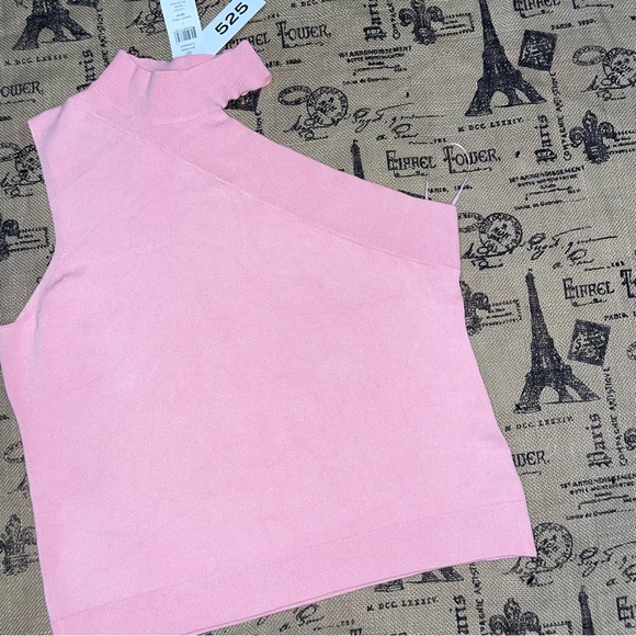 525 NWT! Flamingo Pink One Shoulder Turtleneck Top Size L - Picture 4 of 9